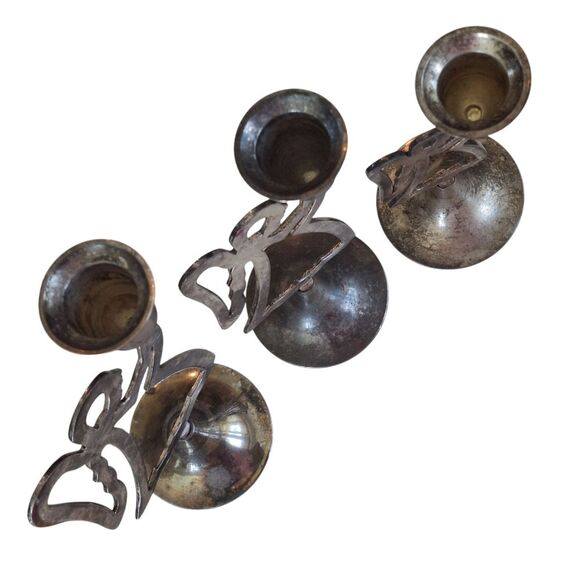 International Silver 3 Angel Candle Sticks Vintage with Patina Not Polished - Picture 8 of 14